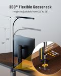 SUPERDANNY LED Desk Lamp for Office Home, Eye-Caring Desk Light with Adjustable Gooseneck, 12W Touch Control Dimmable Brightness, Architect Clamp Lamp with USB Adapter for Reading Study Workbench