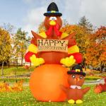 Thanksgiving Inflatable Turkey with Pumpkin Yard Decor