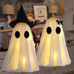 Set of 2 Halloween Light-Up Ghost Decorations