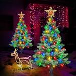 Set of 2 Solar-Powered Prelit Christmas Trees