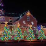 Set of 2 Solar-Powered Prelit Christmas Trees