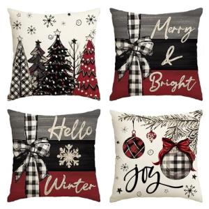 Red Christmas Tree Throw Pillow Covers, 18x18, Set of 4