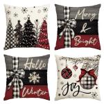 Red Christmas Tree Throw Pillow Covers, 18x18, Set of 4