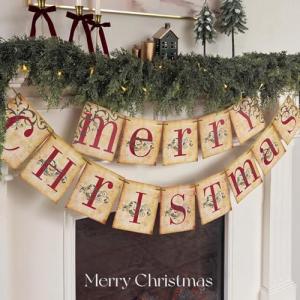 Vintage Merry Christmas Banner for Home Decor