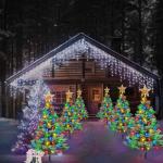 Set of 2 Solar-Powered Prelit Christmas Trees