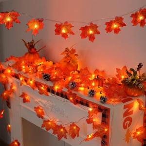 Thanksgiving Fall Lights with Maple Leaves Garland