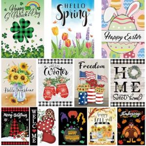 Set of 12 Double-Sided Seasonal Garden Flags