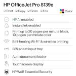HP OfficeJet Pro 8139e Wireless All-in-One Color Inkjet Printer, Print, scan, Copy, fax, ADF, Duplex Printing Best-for-Home Office, 1 Year Instant Ink Trial Included
