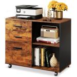 DEVAISE 3 Drawer Mobile File Cabinet, Wood Lateral Filing Cabinet, Printer Stand with Open Shelves for Home Office, Rustic Brown