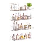 upsimples 4 Pack Acrylic Shelves for Wall Storage, 15" Floating Bookshelves for Kids, Display Shelf Organizer for Bathroom, Bedroom, Living Room, Kitchen, Room Decor, Clear
