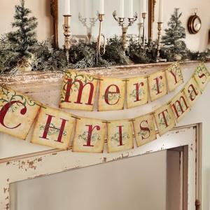 Vintage Merry Christmas Banner for Home Decor