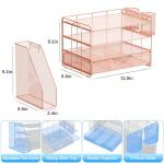 gianotter Desk Organizers and Accessories with File Holder, 4-Tier Desk Accessories & Workspace Organizers with Drawer and 2 Pen Holder, Paper Organizer for Office Supplies (Rose Gold)