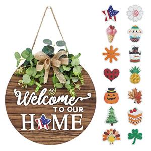 Seasonal Welcome Sign Rustic Wooden Wreath