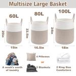 JMvicyroam Large Woven Laundry Basket Hamper,60L Cotton Rope Storage Bin for Blankets,Toys and Clothes,Decorative Tall Nursery Hamper for Living Room,Baby Nursery,Bathroom and Bedroom,Brown