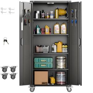 72" Rolling Metal Garage Storage Cabinet with Pegboard