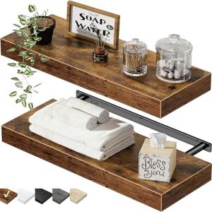 Rustic Wall-Mounted Bathroom Floating Shelves - Set of 2
