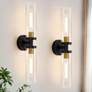 Black and Gold Glass Wall Sconces, Set of 2