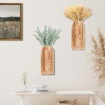 2 Pack Modern Wood Wall Vases for Decor