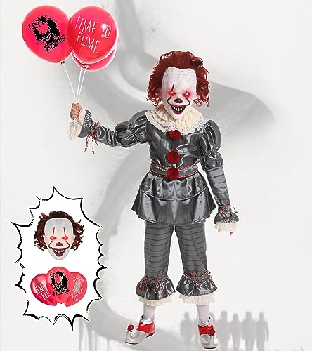 Kids Scary Clown Costume, Light-Up Mask & Balloons