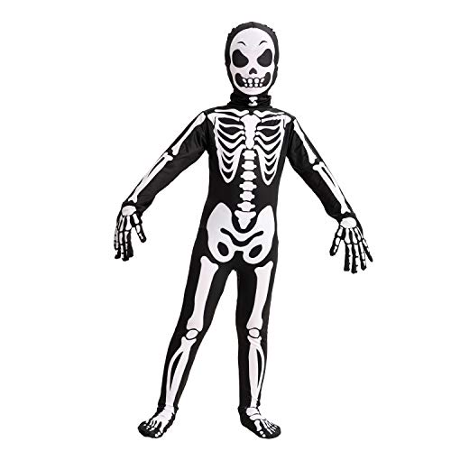 Spooktacular Creations Boy Scary Creepy Skeleton Costume, Skelebones Costume, Bone Jumpsuit for Toddler, Kids Halloween Dress Up-M(8-10yr)