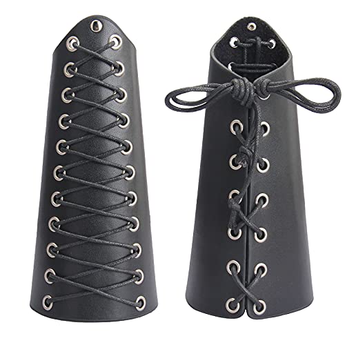 GelConnie Leather Gauntlet Wristband Medieval Bracers Viking Wrist Guards Archery Guards Bracers Wide Arm Armor Cuff for Women Men Halloween Renaissance Costume Props