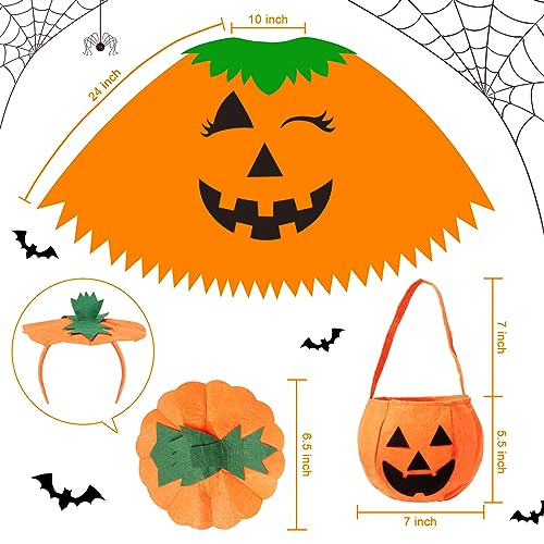 Halloween Pumpkin Poncho Set: Cape, Headband, Candy Bag