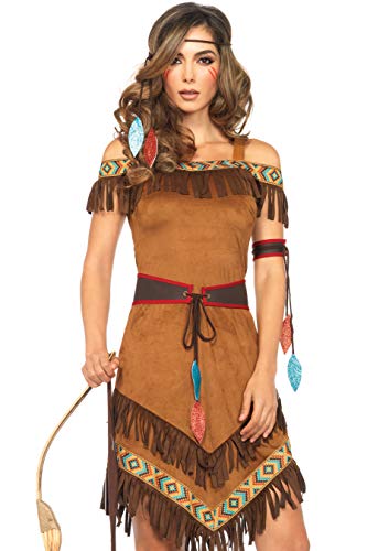 Leg Avenue 4 Piece Native Princess Set-Sexy Fringe Off The Shoulder Dress and Headband Halloween Costume for Women, Brown, X-Large