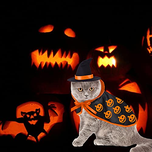 Cat Costumes Outfit Cat Bat Wings Wizard Witch Hat Cape 3 PCS Halloween Pet Costume for Cat Small Dog Kitten Puppy Outfits Clothes for Halloween Night Pumpkin Party Cosplay