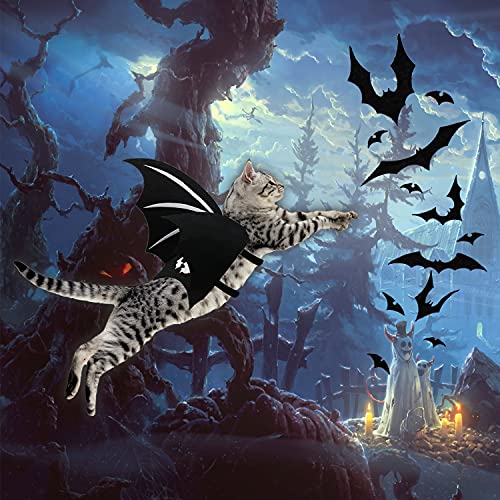 Cat Costumes Outfit Cat Bat Wings Wizard Witch Hat Cape 3 PCS Halloween Pet Costume for Cat Small Dog Kitten Puppy Outfits Clothes for Halloween Night Pumpkin Party Cosplay