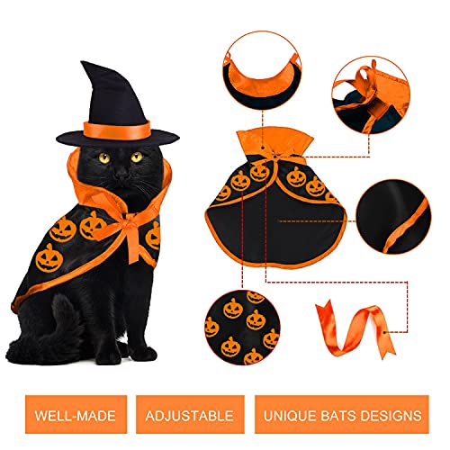 Cat Costumes Outfit Cat Bat Wings Wizard Witch Hat Cape 3 PCS Halloween Pet Costume for Cat Small Dog Kitten Puppy Outfits Clothes for Halloween Night Pumpkin Party Cosplay