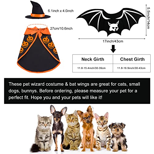 Cat Costumes Outfit Cat Bat Wings Wizard Witch Hat Cape 3 PCS Halloween Pet Costume for Cat Small Dog Kitten Puppy Outfits Clothes for Halloween Night Pumpkin Party Cosplay