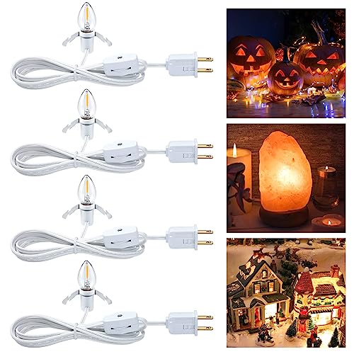 Accessory Cord with One LED Light Bulb - 6ft UL-Listed Cord with On/Off Switch, C7 LED Bulb for Christmas Village House Halloween Pumpkin Blow Mold, Ceramic Tree, Salt Lamp, Craft Project, 4 Pack