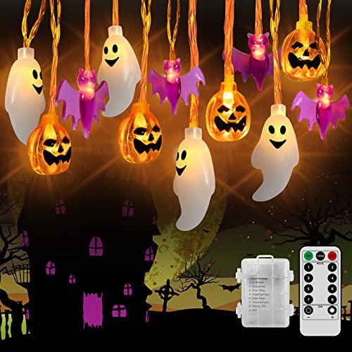 TMXP Halloween String Lights, 16.4ft 50 LEDs Halloween Decoration Lights ,3 in 1 Battery Powered with 8 Lighting Modes for Window Porch Stair Indoor and Outdoor Halloween Decor (3 in 1), White