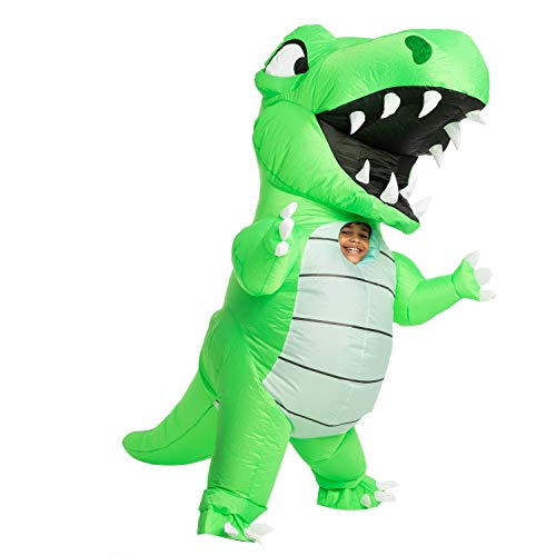 Spooktacular Creations Inflatable Halloween Costume Full Body Dinosaur Inflatable Costume - Child Unisex T-Rex Costume (Green, Child (7-10))