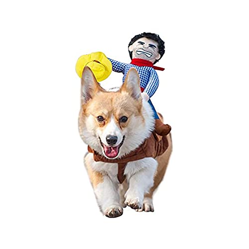 T2Y Cowboy Rider Dog Costume - Halloween Dog Costumes for Small Dogs or Cats, Dogs Clothes Knight Style with Doll and Hat for Halloween Day Pet Costume(Small)