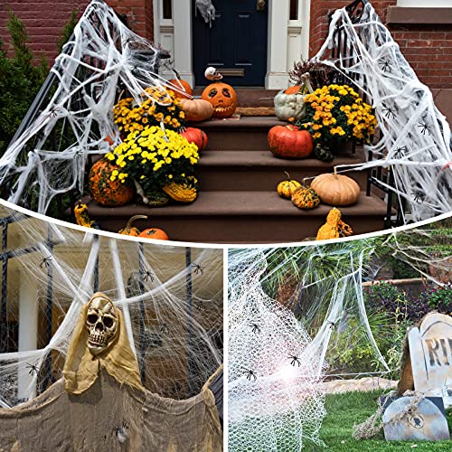 1000 Sqft Spider Webs Halloween Decorations, Greetmirth Stretchable Halloween Cobwebs with 20 Fake Spiders Halloween Party Decoration Props, Fake Spider Web Halloween Decorations Outdoor Indoor