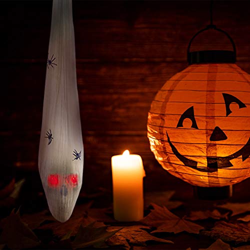 AnNido Halloween Decorations Outdoor, Hanging LED Skull in Cocoon with Fake Spider, Halloween Decorations for Tree Lawn Party Home, Scary Creepy Indoor Decor Black