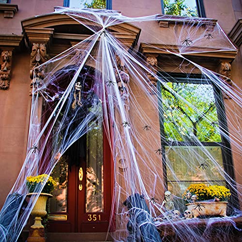 1000 Sqft Spider Webs Halloween Decorations, Greetmirth Stretchable Halloween Cobwebs with 20 Fake Spiders Halloween Party Decoration Props, Fake Spider Web Halloween Decorations Outdoor Indoor
