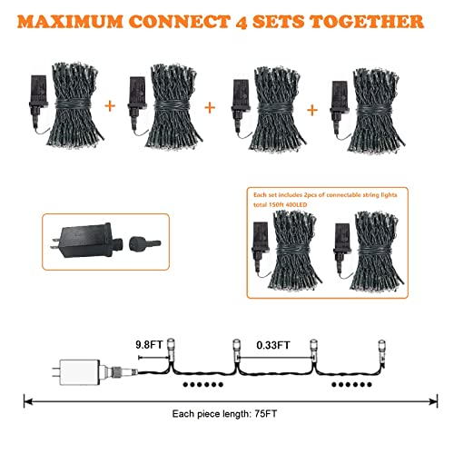 CHOKEBERRY 2-Pack Each 75ft 200LED Connectable Halloween Lights, Green Wire Twinkle Lights for Indoor & Outdoor, 8 Modes Waterproof Decorative Lights for Room Garden Xmas Tree Party Decor (Purple)