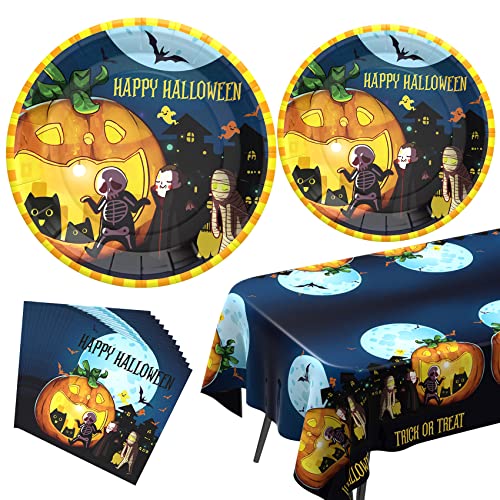 Halloween Plates, Halloween Decorations, Halloween Party Supplies Includes Halloween Plates and Napkins, Halloween Tablecloth, Halloween Birthday Party Decorations, Serves 24