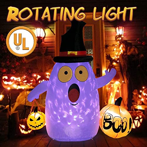 OurWarm 5FT Halloween Inflatables Outdoor Decorations, Halloween Blow Up Yard Decorations with LED Rotating Lights, Cute Ghost & Pumpkin for Halloween Indoor Outdoor Garden Lawn Party Decor