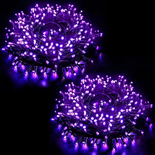 CHOKEBERRY 2-Pack Each 75ft 200LED Connectable Halloween Lights, Green Wire Twinkle Lights for Indoor & Outdoor, 8 Modes Waterproof Decorative Lights for Room Garden Xmas Tree Party Decor (Purple)