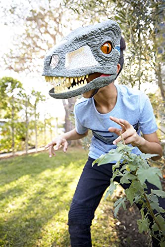 Jurassic World Velociraptor Blue Chomp 'n Roar Electronic Mask with Opening Jaws, 3 Levels of Sound Effects, Secure Strap & Eye and Nose Openings for Visibility, Ages 6 and Older