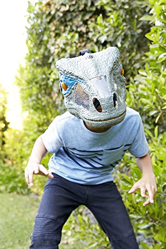 Jurassic World Velociraptor Blue Chomp 'n Roar Electronic Mask with Opening Jaws, 3 Levels of Sound Effects, Secure Strap & Eye and Nose Openings for Visibility, Ages 6 and Older