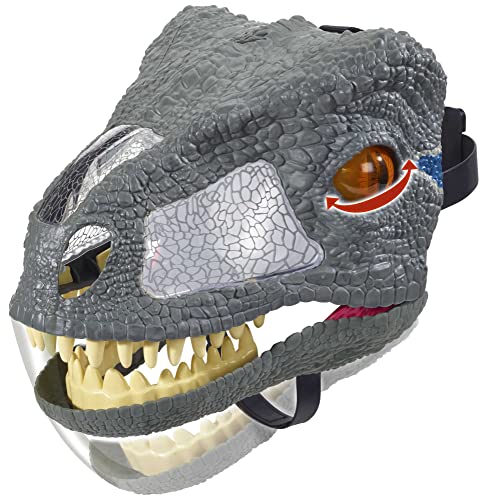 Jurassic World Velociraptor Blue Chomp 'n Roar Electronic Mask with Opening Jaws, 3 Levels of Sound Effects, Secure Strap & Eye and Nose Openings for Visibility, Ages 6 and Older