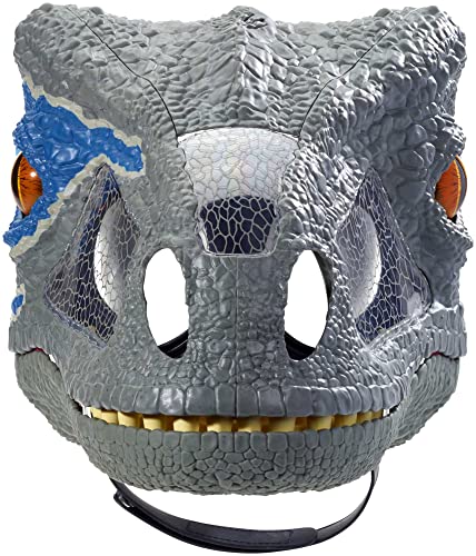 Jurassic World Velociraptor Blue Chomp 'n Roar Electronic Mask with Opening Jaws, 3 Levels of Sound Effects, Secure Strap & Eye and Nose Openings for Visibility, Ages 6 and Older