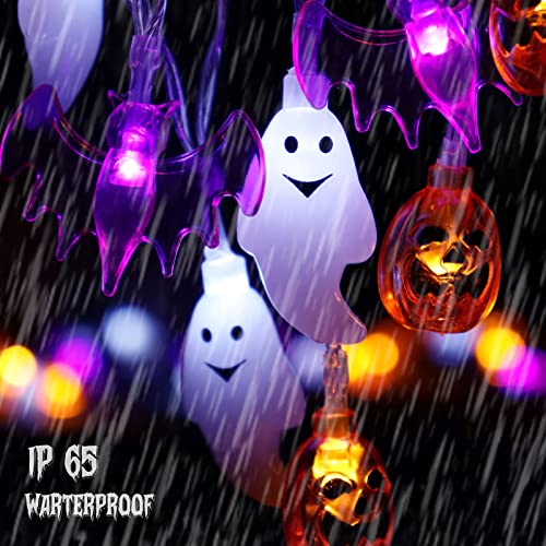 Halloween Lights, 16FT 30 LED Waterproof 3D Pumpkin Bat Ghost Battery Operated String Lights with Timer - 8 Lighting Modes Cute Fairy Light for Window Indoor Outdoor Decor Halloween Party Decorations