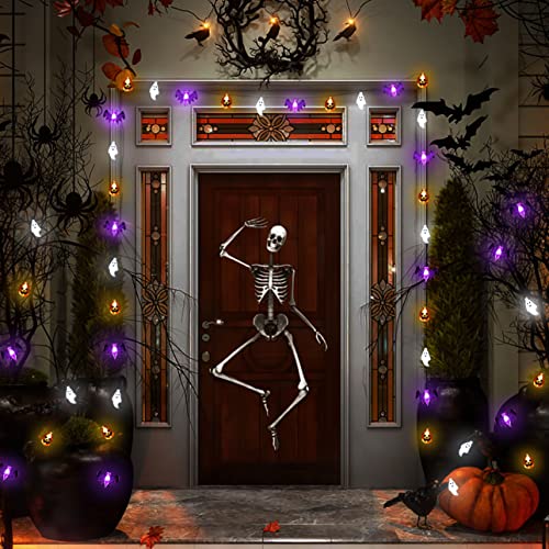 Halloween Lights, 16FT 30 LED Waterproof 3D Pumpkin Bat Ghost Battery Operated String Lights with Timer - 8 Lighting Modes Cute Fairy Light for Window Indoor Outdoor Decor Halloween Party Decorations
