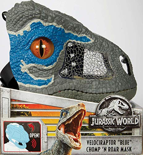 Jurassic World Velociraptor Blue Chomp 'n Roar Electronic Mask with Opening Jaws, 3 Levels of Sound Effects, Secure Strap & Eye and Nose Openings for Visibility, Ages 6 and Older