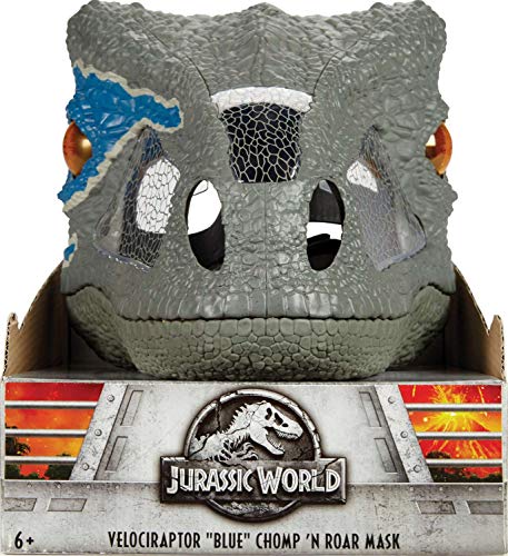 Jurassic World Velociraptor Blue Chomp 'n Roar Electronic Mask with Opening Jaws, 3 Levels of Sound Effects, Secure Strap & Eye and Nose Openings for Visibility, Ages 6 and Older